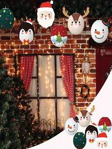 Set de 6 felinare de Crăciun (12 inci) felinar de hârtie DIY Moș Crăciun ren model brad de Crăciun petrecere de Crăciun sărbătoare decorare casă fundal petrecere decorare fundal decorare - Multicolor - Vizualizare 7