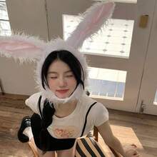 Cute White Rabbit Hat With Long Ears, Halloween Cosplay Costume, Photo Prop, Rabbit Cosplay, Halloween Rabbit Feather, Polyester - White - View 6