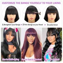 Straight Wigs Human Hair With Bangs 180% Density Brazilian Virgin Human Hair Wigs For Women Glueless Wigs Human Hair Machine Made None Lace Front Wigs Natural Color (8-36inch), 3S Put On & Go Affordable Human Hair Wig, Quick Install - Natural Black - Xem 6