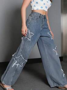 Vaqueros de mujer con estampado de estrellas para un estilo urbano y desenfadado Jeans para mujer - Azul - Ver 8