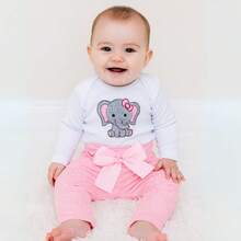 Body manga longa elefantinha - calça frufru rosa