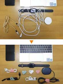 1/3/5/Pcs Mixed-Color Heart-Shaped Data Cable Storage Box, Headphone Cable Storage Box, PU Leather Data Cable Storage Box, Men's And Women's Gifts, Anti-Loss Cable Storage Box, Suitable For Halloween, Christmas And Thanksgiving Parties, Christmas