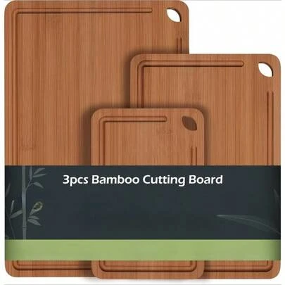 厨房用具竹砧板 - 多尺寸竹砧板套装，易清洁砧板，适用于厨房准备和熟食