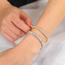 MDFUN 5.0毫米男女通用网球手链，18K白金/黄金镀层，5毫米圆形立方氧化锆经典网球手链 - 白色 - 查看 5