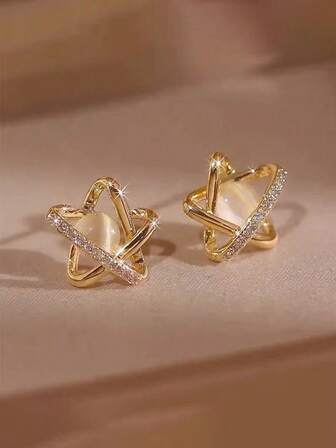 1piece Teen Niche Design, Cat Eye Geometry, Pentagram Earrings, Fashionable, Simple, Light Luxury, Explosive Ear Accessories