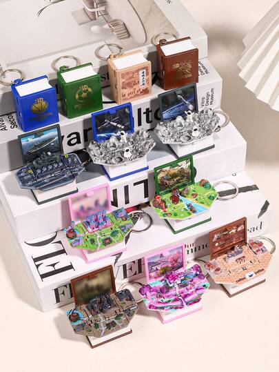 1/2/8pcs 3D Folding Magic Book Mini Keychain, Decompression Creative Keyring, Random Pattern Christmas & Halloween Small Gift Car Accessories Bag Charm School Letter Cute Goth Y2k Halloween Accessories Teachers Day Gift Ideas Bag Lanyards With Id Holder Car Accessories Bag Charms