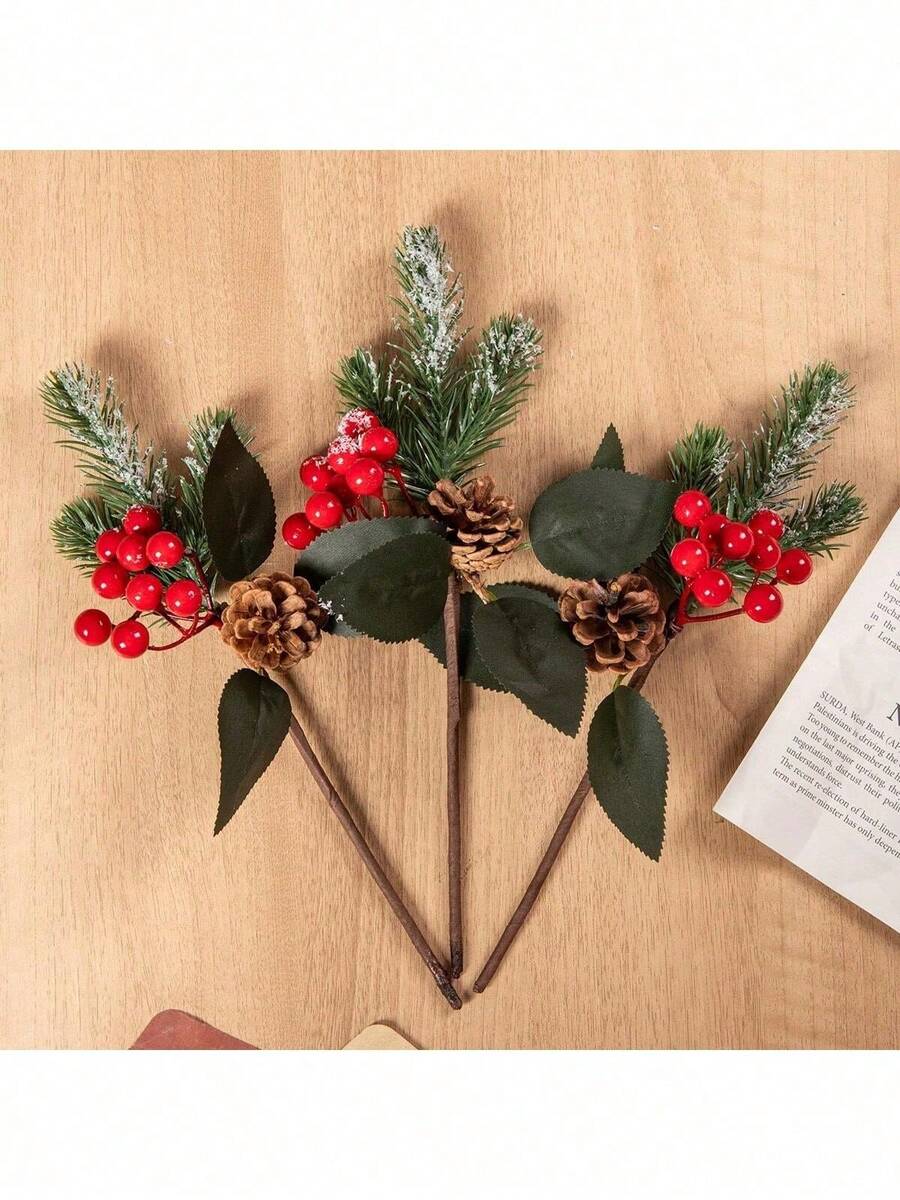 1/3/5/130 chiếc Cành trang trí Giáng sinh nhân tạo 11,41 inch - Cành quả mọng đỏ hỗn hợp, cành thông giả với quả thông phun sơn và lá cây nhựa ruồi, tạo nên những lẵng hoa và vòng hoa tuyệt đẹp, thích hợp cho trang trí ngày lễ mùa đông, trang trí ban công, trang trí hiên nhà, hoa mùa thu, trang trí phòng mùa thu, trang trí Giáng sinh, trang trí ngoài trời Halloween, nhà bếp, trang trí tựu trường, phòng tắm, đồ dùng cần thiết cho sinh viên đại học, quà tặng Giáng sinh, đồ nội thất sân vườn, quà tặng cho phù dâu. - Đỏ Xanh 1 - Xem 1