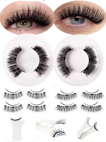 Kit di ciglia finte magnetiche con applicatore professionale, ciglia finte riutilizzabili senza colla, ciglia manga naturali lunghe e soffici in finto pelo di visone, strumento di trucco leggero per occhi adatto per bellezza, viaggi e feste, ciglia a striscia