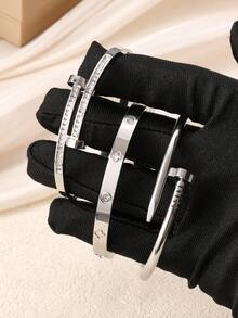 3pcs/Set Stainless Steel Golden Nail & Clover Bracelet & Clover Bracelet Set, Suitable For Women's Daily Wear, Christmas Gift, Holiday Gifting