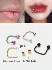 1-3件美杜莎唇环，男女通用，不锈钢材质，低致敏性；18K镀金U形球耳骨耳环，适合少女，朋克风穿刺饰品套装