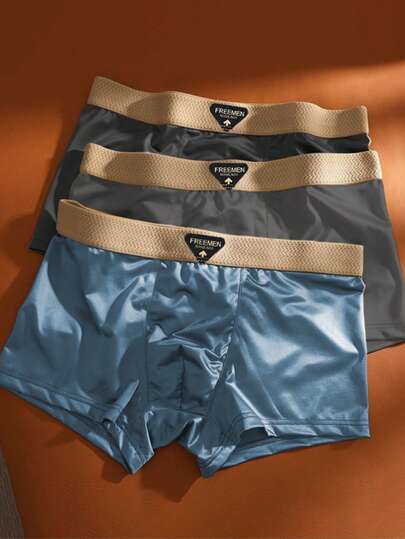 3pcs/Set Soft, Ultra-Thin & Breathable Men's Silk Briefs, Solid Color Basic Style, Casual Underwear