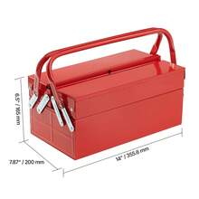 14" 2-Tier 3-Tray Folding Tool Box With Handle, Red - Red - View 10