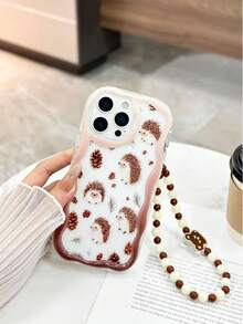 Hedgehog Painted Glossy Cream Texture Transparent Painted Fashion Shockproof Minimalist Phone Case Compatible With IPhone 14/15 Pro Max, IPhone 16/11/16 Pro Max/13/11, 12, 13, 16, 15, 16 Plus, 16 Pro Max, S23/S24, A56, A36, A26, A134G, A22, A21S, A514G, A52, S22 Ultra, A335G/10, Redmi Note 114G