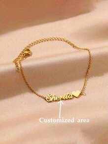 [Customized Product] One-Piece Custom Stainless Steel Heart Name Bracelet - Personalized Handmade Jewelry, Vintage Bohemian Style Chain, Couple's Anniversary, Valentine's Day, Party Gift (English Customization Only), Personalized Jewelry, Elegant Design, Exquisite Craftsmanship, Exclusive For Fashion Lovers