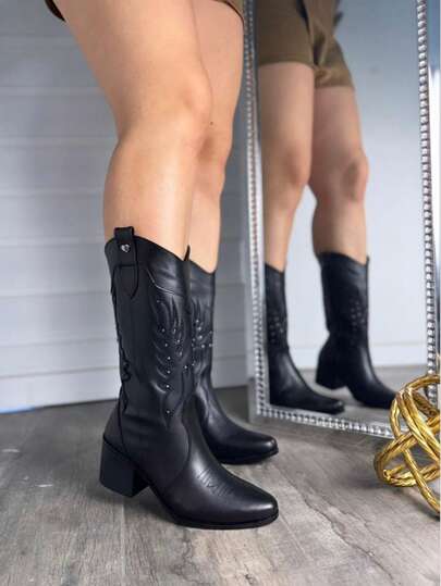 Botines casuales de mujer cowgirl botas de piso para mujer calzado casual botas estilo tejano botas western cowboy de tacón bajo suela antideslizante acojinadas botas para fiestas texanas desierto jaripeo festivales trabajo escuela  botines cortos casuales botines cortos botas womens boots shoes  minas del rey  Willows    Cowboy    Cremallera lateral    Vacaciones
