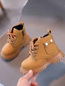 Botas altas con cremallera lateral para niños, botas de niña, tenis de niño, tenis de niños, tenis para niño, tenis para niña, zapatillas deportivas casuales con cordones para niños, adecuadas para actividades al aire libre y para el uso diario en el tiempo libre. - Amarillo - Ver 3