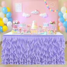 1pc Multicolored Tulle Table Skirt, Fit For Rectangle And Round Tables - Sheer Ruched Willow Tabletop Decoration, Chiffon Pleated Table Cloth, Suitable For Wedding Bride Gift, Party, Birthday Decor - Multicolor - View 35