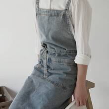 1pc Korean Style Thick Cotton Canvas Denim Apron, Anti-Stain Household Kitchen Work Uniform Bib, Barista Apron - Multicolor - View 13
