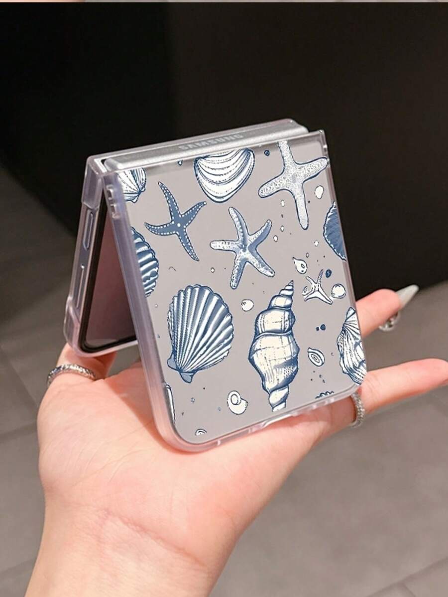 1 件时尚简约磨砂 PC 材质海洋海星贝壳元素折叠手机壳，可保护和防止掉落：SamsungGalaxy Zflip 3/Zflip 4/Zflip 5/Zflip 6/Zflip 7/OPPO Find N3 Flip/ Razr 50 Ultra/ Razr 60 Ultra/ Razr 60/ Razr 50/XiaomiMIX Flip/Galaxy Z Flip7 FE