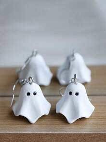 1 para uroczych białych kolczyków z motywem ducha, nowe akcesoria do biżuterii na imprezę halloweenową