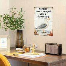 8x12 Inch Tin Sign With Vintage Charm Seagull & French Fries Metal Sign, Coastal Beach House Decor Suitable For Home, Kitchen Or Bar - Multicolor - View 3