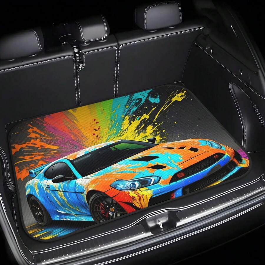 1pc Fashionable Personalized Trunk Mat, Colorful Car/Butterfly, Skull Pattern - Suitable For SUV, Truck, Sedan - Durable Polyester Material, Keeps Dry And Clean, Adds Personalized To Vehicle, Trunk Protector Mat