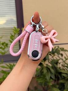 菲亚特依维柯 Eurosport 钥匙扣套，全扣 500 Bravo 保护壳，蝴蝶结装饰 PU 皮革钥匙扣 - 均碼 - 查看 7