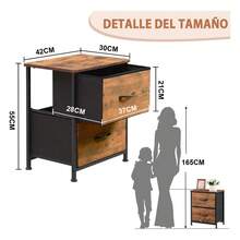 Juego de 2 mesitas de Noche, Mini cajones de Almacenamiento, Mesa Auxiliar de Muebles de Cama pequeña de 20 Pulgadas de Altura, gabinete de Tela Superior de Madera, Mini cómoda para recámara, clóset - Marrón - Ver 8