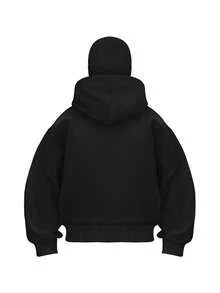 Y2K Street Double Hat Oversized Hoodie Black Full Face Mask Zip Hoodie With Embroidery - màu đen - Xem 5