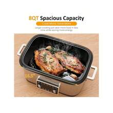 Sunvivi 8 Quart Slow Cooker Roaster Oven, 12 In 1 Programmable Multi-Cooker Food Warmer With Digital Timer, Temp Control, Removable Cast Aluminum Pot & Dishwasher- Tempered Glass Lid, Stainless - 美規B型插(110-127V) - 查看 3
