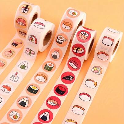 500pcs Sushi Stickers - Cute Cartoon Sushi & Japanese Food Design Vinyl Stickers For Gift Wrapping, Bottle Labels, Laptop Decor - Durable Paper Craft Supplies, Sushi Accessories, Bottle Labels, Fun Designs, High Quality Printing