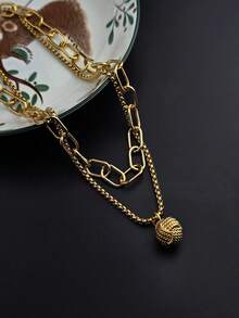 1pc Vintage Luxurious Stainless Steel Multi-Layer Tennis Pendant Necklace, Gold Color, Suitable For Women's Daily Wear, Gift For Lover, Friend, Family, Sister, Birthday, Anniversary, Party Jewelry - Gold - View 4