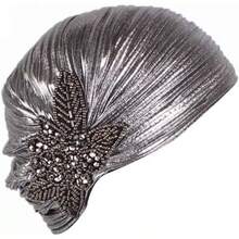 Women's Leaves Beaded Flower Ruffle Turban Hat Glitter Twist Pleated Hair Wrap Stretch Turban Vintage Headwear