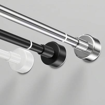 [Hot Selling] Stainless Steel Adjustable Tension Rod - Easy Installation Without Drilling, Durable And Adjustable, Suitable For Shower Curtains, Wardrobes, Etc. - Available In Silver, Black, White And Gray, Comes With User-Friendly Plastic Base