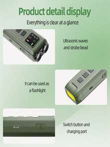 双头LED灯迷你便携式防咬止吠器，超声波+频闪灯狗狗吠叫训练器，C型充电超声波止吠器，便携式狗狗脾气威慑器，有效阻止狗狗吠叫。这款超声波狗狗止吠器配备双LED灯，室内外均可使用，确保人犬安全。 - 軍綠色 - 查看 5
