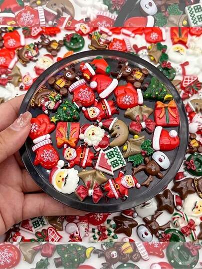 50 Stücke/Set zufälliger weihnachtlich inspirierter Flachanhänger, gemischtes Set mit Feiertags-Dekorationen für DIY-Basteleien, enthält Weihnachtsmann, Schneemann, Rentier, Weihnachtsbaum und saisonale Designs - nicht-metallisch (verschiedene Stile)