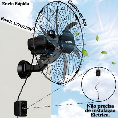 Melhor Ventilador de Parede Comercial Área de Laser Steel 50cm Preto Bivolt 127/220V 6 Pás 3 Velocidades