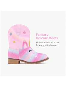 Girls Toddler Animal Print Cowgirl Boots Unicorn Un Pink Cowboy Boots Ankle Western Zipper Boots For Little Kids School Party Casual - 獨角獸彩虹粉色 - 查看 3