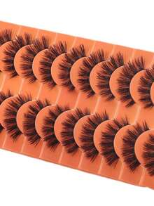 10对柔软蓬松自然3D水貂毛假睫毛化妆套装，水貂毛睫毛延长，短款睫毛，磁性睫毛 - 眼尾拉長款 - 查看 5