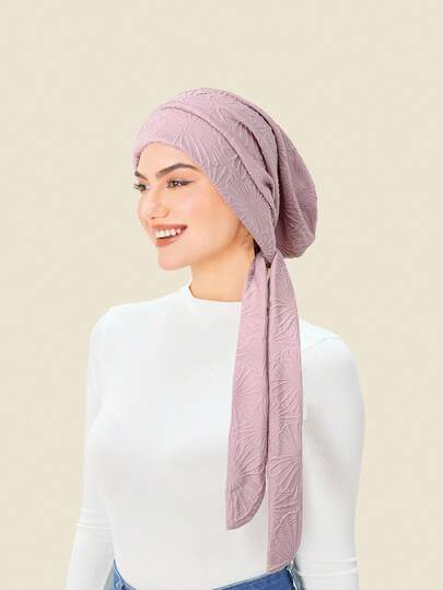 قبعة تربان أنيقة للنساء من نسيج جاكارد، قبعة تربان بلون أحادي مربوطة مسبقًا ذات ذيل طويل، مريحة وقابلة للتنفس، مناسبة للارتداء اليومي.