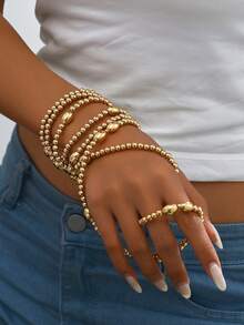 1pc Autumn/Winter New Middle Eastern Style Beaded Necklace, Fashionable & Elegant Exaggerated Metallic Geometric Shapes, Golden Round & Oval Beads Long Sweater Chain, Wrap Around Multi-Layer, Versatile For Daily, Street Style, Holidays, Gift For Friends