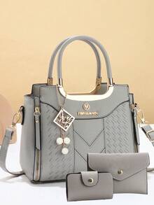 Elegant Embroidered Women's Handbag - With Detachable Shoulder Strap, Zipper Closure, Lake Blue/White/Red/Black, Non-Fading, Gold-Tone Hardware, Elegant Daily Choice | Handbag | Detachable Shoulder Strap - Black - View 9