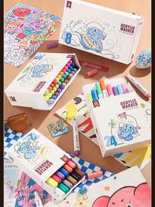 White Barrel Fresh Material Mobee Acrylic Marker 12/24/36/48 Painting Marker Pen Soft Nib Brand With European Standard Just For Kid's Gift Back School Markers