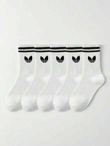 1/2/5 pares de meias listradas com estampa de pétalas até a panturrilha, macias e confortáveis, meias esportivas casuais e versáteis, unissex, para casais, adequadas para uso diário ou ao ar livre, todas as estações - Branco - Ver 2