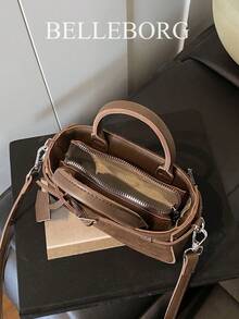 Casual Contrast Color Texture Versatile Matte Commuter Retro Leather Buckle Small Handbag For Women - Cà phê - Xem 11
