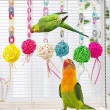 1pc/Set Parrot Toys, Colorful Rattan Ball Pendant String, Peony, Tiger Stripe, Sunflower, Parrot Chewing Toys, Bird Cage Decor Items, Multiple Colors Available