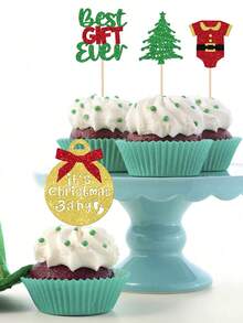 12 PCS Christmas Santa Cupcake Toppers Glitter My First Christmas Cupcake Picks Merry Christmas Tree Cake Decorations For Gender Reveal Birthday Party Supplies Christmas Christmas Decorations Christmas Pajamas Christmas Gifts Christmas Decor