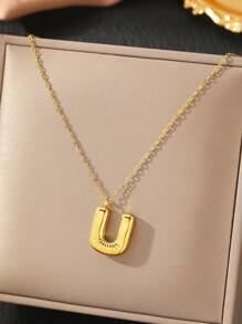 1 件不锈钢 26 字母吊坠项链，时尚优雅，送给她的绝妙礼物