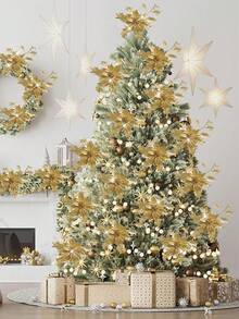 6/12/18/24 Stück Weihnachtsblumen Dekoration, Weihnachtsbaum Kranz Dekoration, funkelnde Blumen Paddel Dekoration, Weihnachten, Neujahr, Hochzeit, Party Dekoration, weiße Heim Dekoration, Weihnachtsdekorationen, Raumdekoration, Winter
