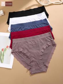FINETOO 5 pezzi/confezione Mutande a vita alta con pizzo per taglie forti da donna, biancheria intima casual in seta ghiacciata comoda